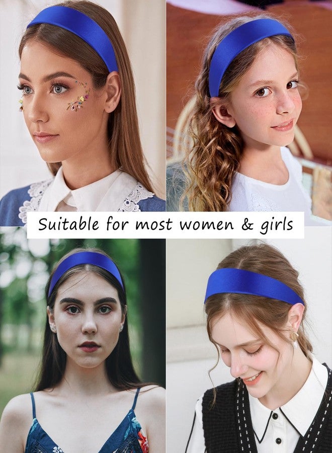 Wecoe Royal Blue Headband 1.6 Inch Wide Silk Satin Headband Women Non Slip Fashion Plain Head Band Solid Hair Band DIY Holiday Hair Accessories for Women Girls Diademas Para Mujer Gifts - Image 2